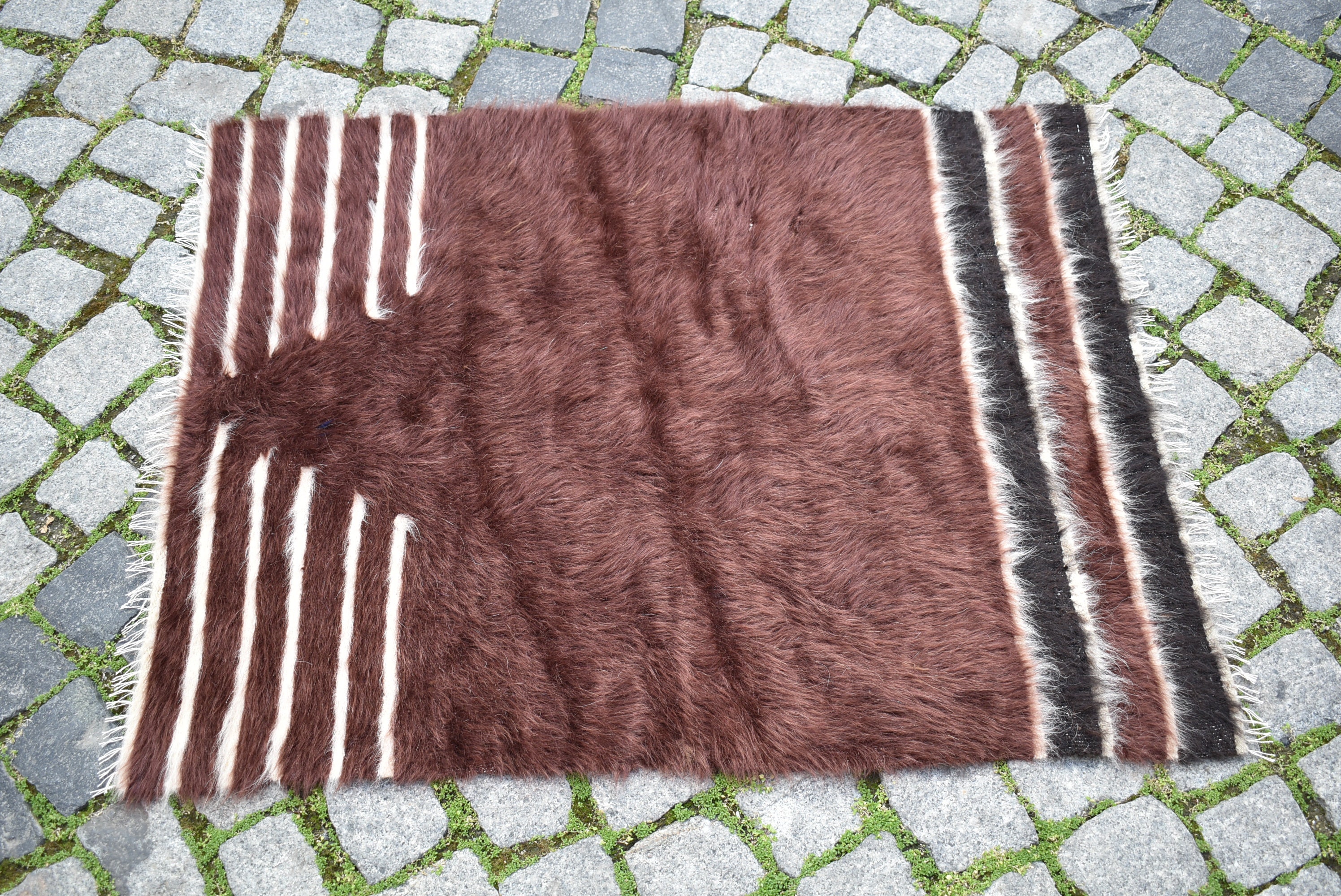 Real Goat Hair Kilim Rug, 2'5'' X 3'3'' Ft, Vintage East Anatolian Rare