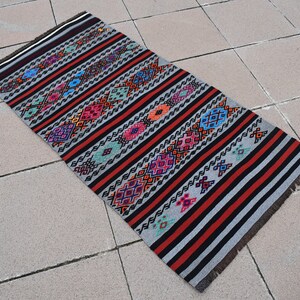 Vintage Turkish Nomads Kilim Rug 2'3 x 4'6 ft. Vintage Anatolian Color Full Embroidered Kilim Rug