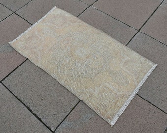 Gedempte kleur Oushak tapijt, 1'5'' x 2'5'' ft, Anatolische Oushak wollen tapijt, deurmat gebiedsdeken, handgeknoopt tapijt, klein wollen stapelkleed,