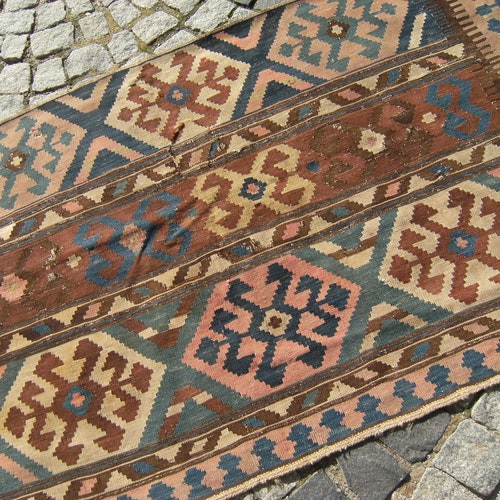 Fabulous Antique Collectors Item West Anatolian Nomads Fragment Kilim Rug 64'' X 38'' / 162 CM X 98 CM shops