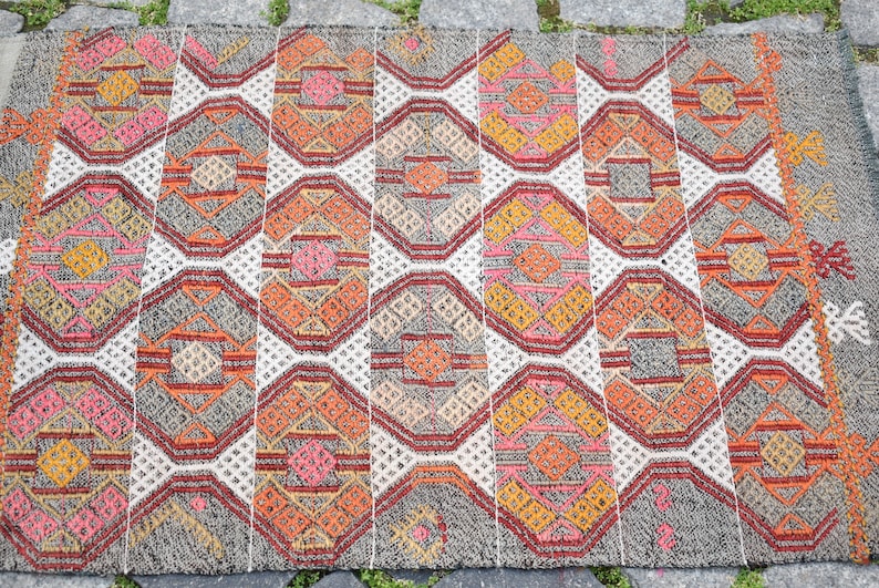 20/'/' x 30/'/' Antique Anatolian Mini Sivas Cicim Kilim Rug Embroidered Woven Kilim Rug, Terrific Turkish Cicim Kilim Rug Tribal Kilim Rug