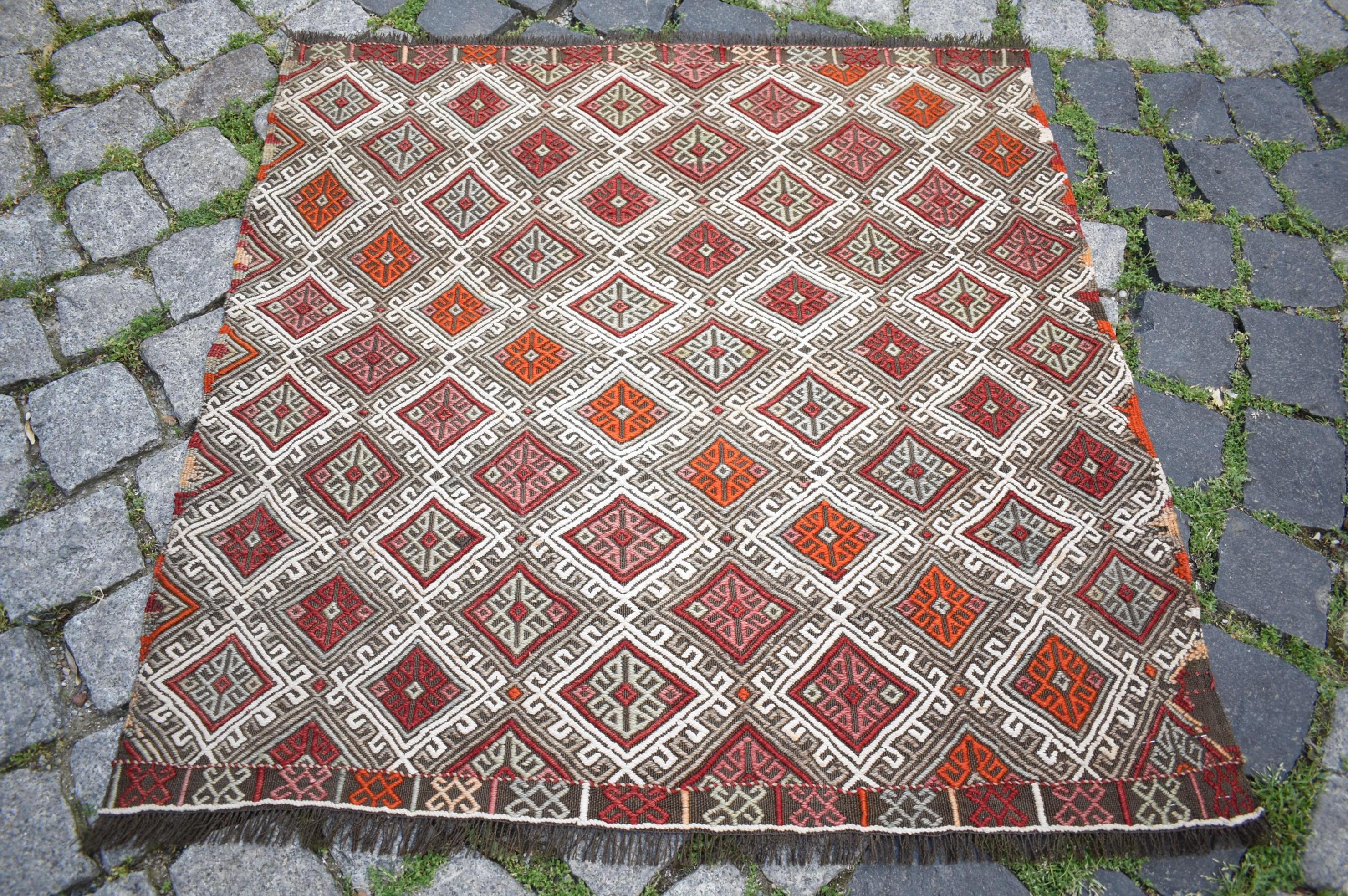 ヴィンテージトルコラグ、34インチ x 33インチ、アナトリアシヴリ