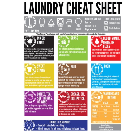 Laundry Cheat Sheet for Washer or Dryer Etsy