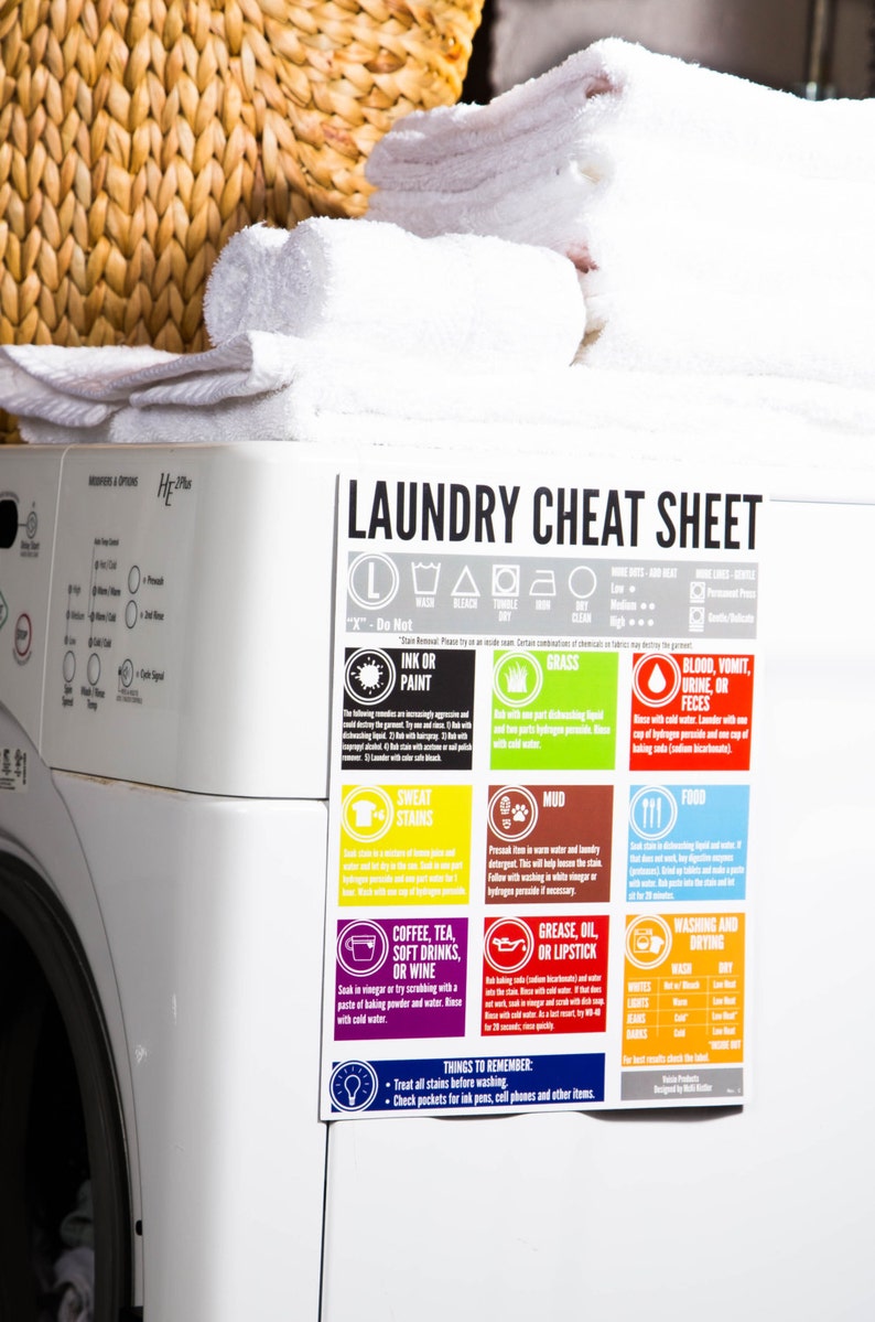 Laundry Cheat Sheet for Washer or Dryer Etsy
