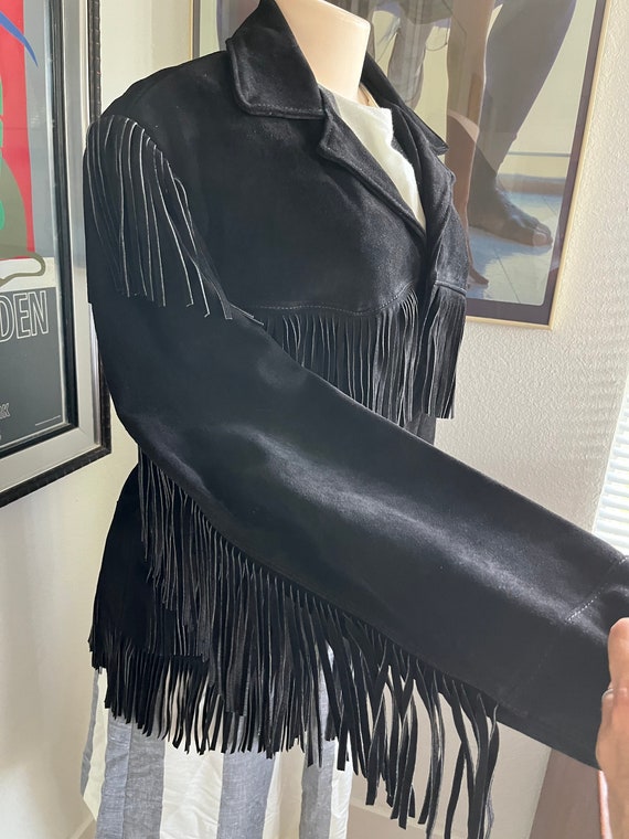 Vintage 1960s Excelled Black Fringe Suede Jacket … - image 5