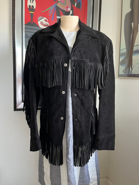 Vintage 1960s Excelled Black Fringe Suede Jacket … - image 3