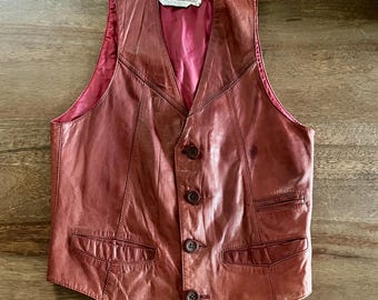 Vintage 1970s Chess King Distressed Leather Vest Size S