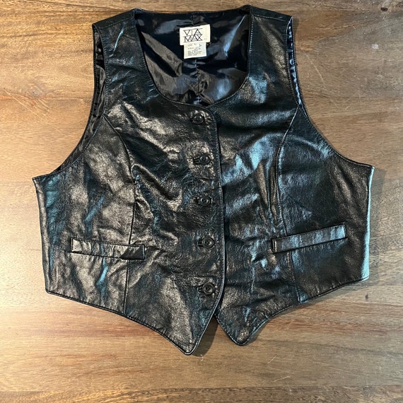 Vintage 1980s Black Leather Vest - image 1