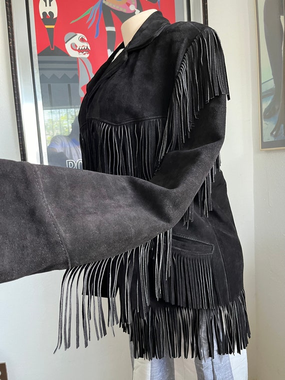 Vintage 1960s Excelled Black Fringe Suede Jacket … - image 8