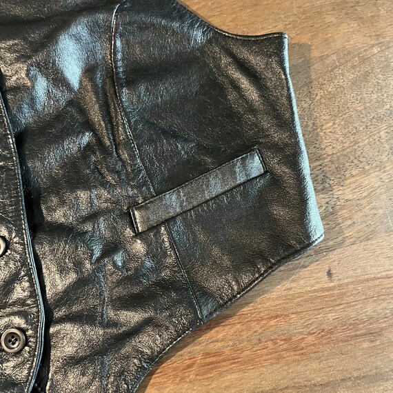 Vintage 1980s Black Leather Vest - image 5