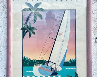 Postmodern 1980s Art Deco Revival Great Escapes on Beckett Cambric Framed Print