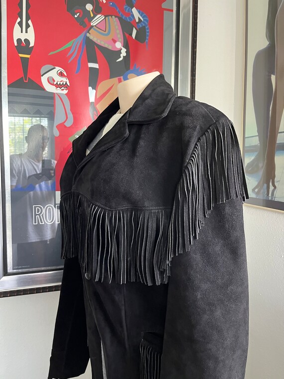 Vintage 1960s Excelled Black Fringe Suede Jacket … - image 7