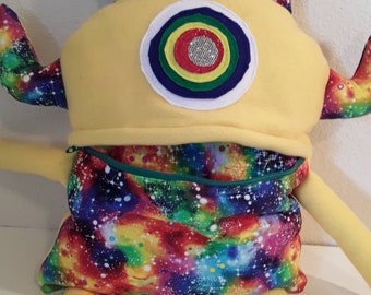 Yellow Reading Space Monster Pillow Plush