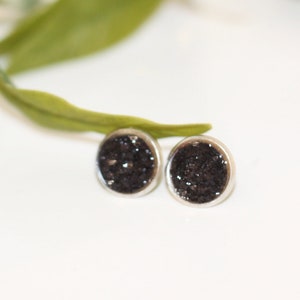 Druzy Sparkly Black Stud Earrings