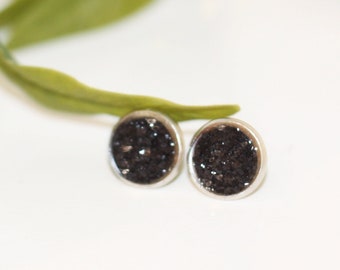 Druzy Sparkly Black Stud Earrings