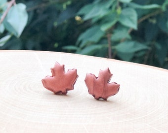 Clay Maple Leaf Stud Earrings, Fall Earrings, Autumn Earrings, Polymer Clay Jewelry, Bronze Jewelry, gifts for her