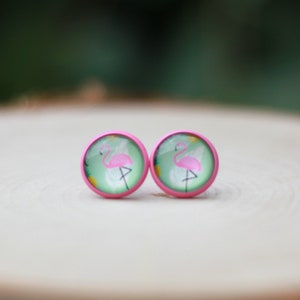 Pink Flamingo Stud Earrings, Tropical Earrings, Summer Earrings, Beach Vacation Jewelry