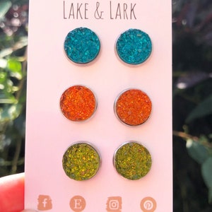 Autumn Colors Stud Earring Set, Fall Earrings, Druzy Stud Earrings, Jewelry Gift Set, Gifts for her