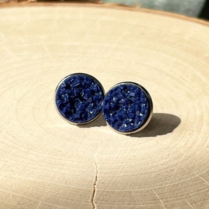 Navy Blue Druzy Stud Earrings