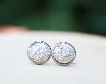 Silver Druzy Stud Earrings