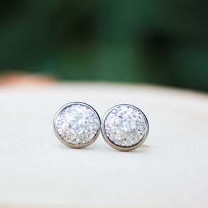 Silver Druzy Stud Earrings