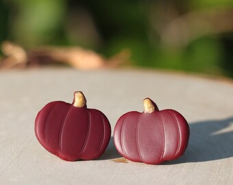 Burgundy Pumpkin Stud Earrings, Fall Earrings, Autumn Earrings, Polymer Clay Jewelry