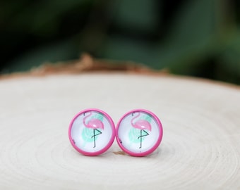 Pink Flamingo Stud Earrings, Tropical Earrings, Summer Earrings