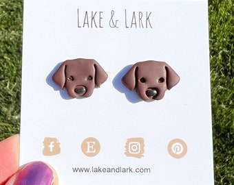 Chocolate Lab Dog Stud Earrings, Polymer Clay Jewelry, Dog Mom gifts, Labrador Retriever