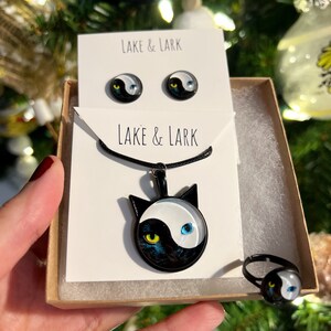 Cat Yin Yang Jewelry Gift Set, Cat Jewelry, Cat Gifts, Cat Stud Earrings