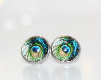 Peacock Feather Stud Earrings