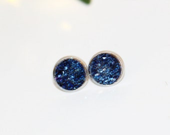 Druzy Glitter Navy Blue Stud Earrings