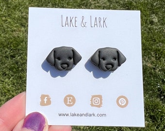 Black Lab Dog Stud Earrings, Polymer Clay Jewelry, Dog Mom gifts, Labrador Retriever