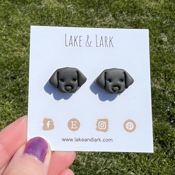 Black Lab Dog Stud Earrings, Polymer Clay Jewelry, Dog Mom gifts, Labrador Retriever