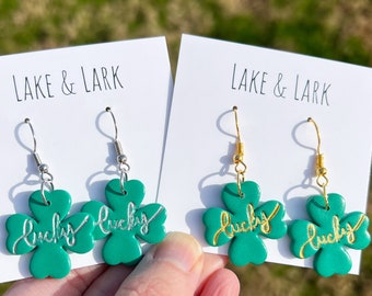 Lucky Shamrock St Patricks Day Earrings, Lucky Clover, Polymer Clay Earrings