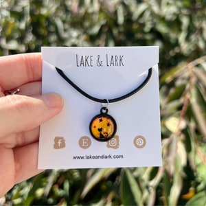 Black Cat Halloween Necklace, Cat Mom Gift, Leather cord necklace, Adjustable necklace