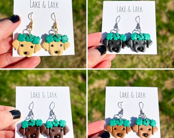 Dog Saint Patrick's Day Earrings, St Patricks Day Earrings, Labrador Retriever Dog Mom gifts, Golden Retriever gifts, Viszla dog Mom gift