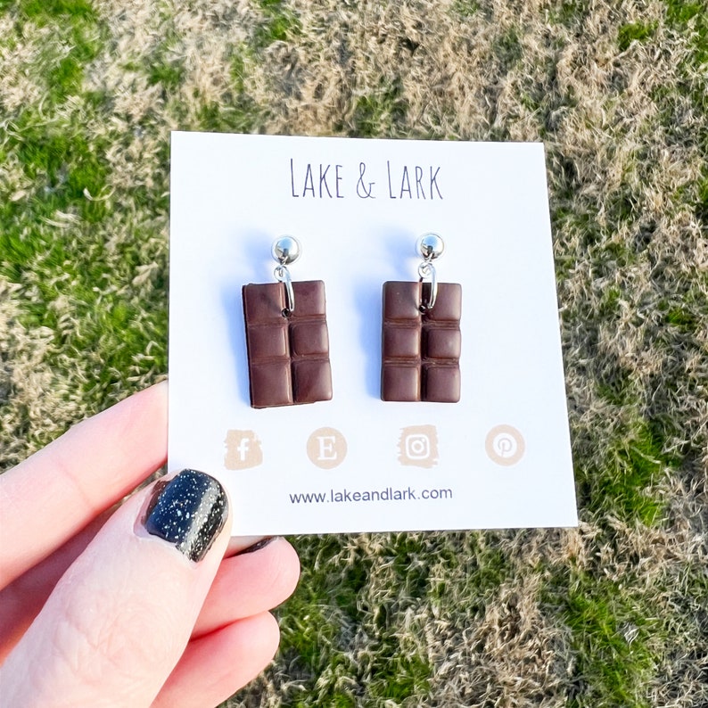 Clay Chocolate Candy Bar Earrings, Polymer Clay Jewelry, Food Jewelry, Gift for Chocoaholic, Miniature food jewelry image 7