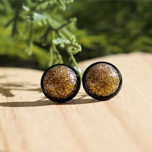 Black Gold Glitter Stud Earrings, Sparkly Gold stud earrings, New Years Earrings