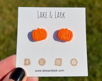 Tiny Jack o Lantern Halloween Stud Earrings, Polymer Clay Jewelry, Fall Stud Earrings