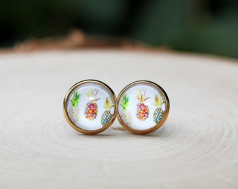 Pineapple Stud Earrings, Tropical Earrings, Summer Earrings, Fruit Jewelry