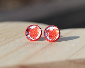 Red Heart Stud Earrings, Love Jewelry, valentine earrings, heart confetti