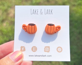 Fall Pumpkin Mug Stud Earrings, Fall Earrings, Autumn Earrings, Coffee Mug