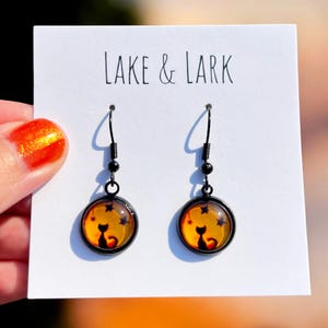 Black Cat Halloween Dangly Earrings