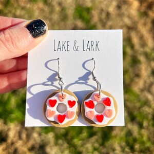 Valentine Donut Earrings, Polymer Clay Jewelry, Food Jewelry, Gift for Baker, Miniature Food
