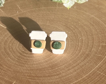 Coffee Cup Stud Earrings, Polymer Clay Jewelry, Latte Earrings, Coffee mug Earrings, Gifts for Coffee Lovers