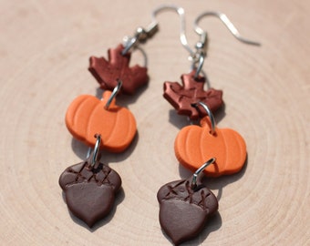 Fall Pumpkin Earrings, Polymer Clay Earrings, Autumn Statement Earrings, Lightweight Earrings