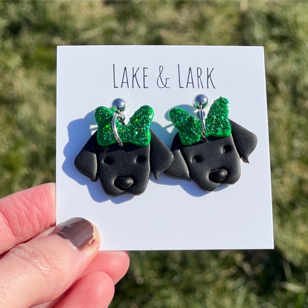 Black Lab Dog Earrings, Christmas Earrings, Saint Patricks Day Earrings, Dog Mom gifts, Labrador Retriever, Irish Earrings