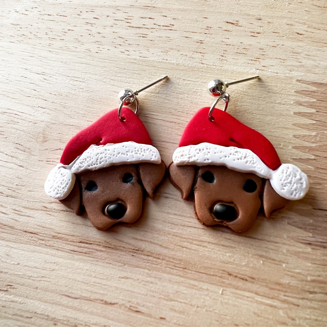 Vizsla Christmas Dog Earrings, Polymer Clay Jewelry, Dog Mom Gifts