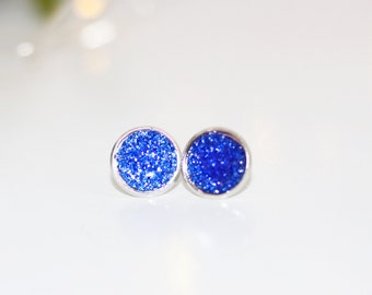 Royal Blue Druzy Stud Earrings