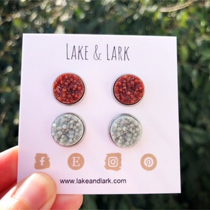 Sage Fall Earring Set, Autumn Stud Earrings, Sage green, Pumpkin, Terra Cotta, Druzy Stud Earrings, Gift Set, Earthy neutral jewelry